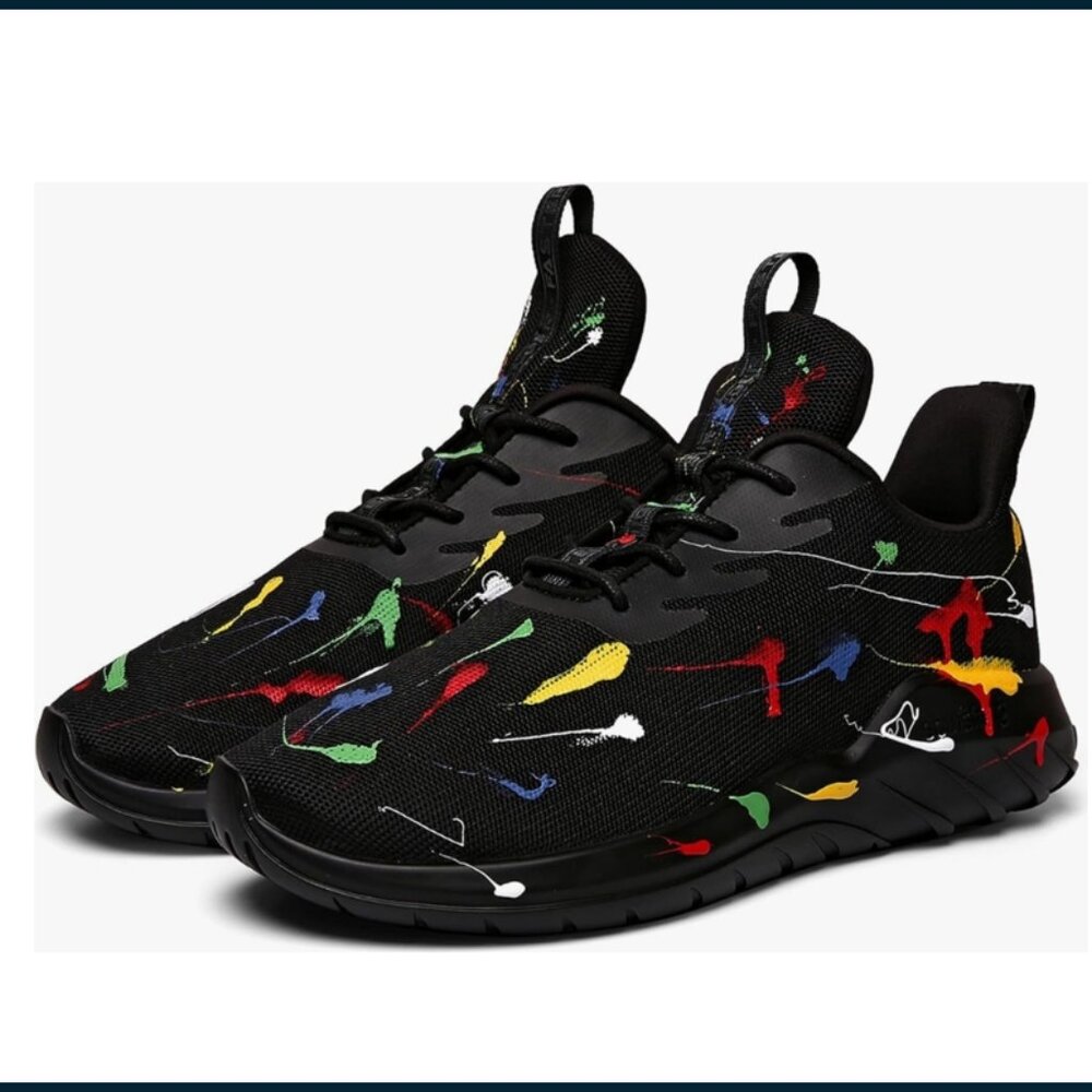 Womens Fitness Shoes--Black with paint splotch, casual street style